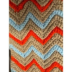 Handmade Crochet Chevron Blanket Throw Orange Blue Tan blanket